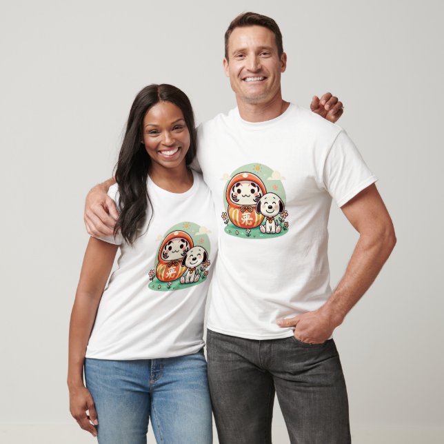 Daruma mit einem Niedlichen Hund unter einem klare T-Shirt (Unisex)