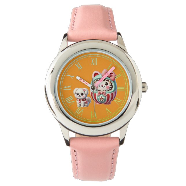 Daruma mit Welpe und Ribbon Armbanduhr (Vorderseite)