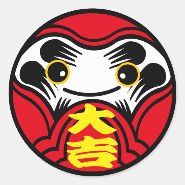 Daruma Puppe bringt "Great viel Glück" (大 吉) Runder Aufkleber (Vorderseite)