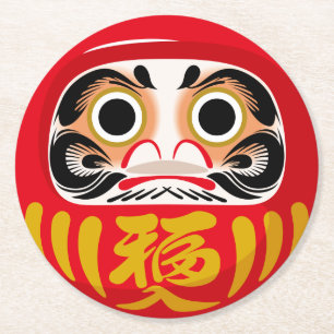 Daruma-Puppe (traditioneller japanischer Glücksbri Runder Pappuntersetzer