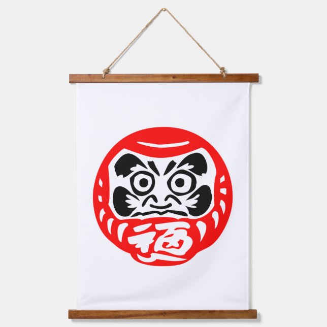 Daruma-Puppe Wandteppich Mit Holzrahmen (Vorderseite)