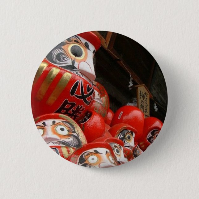 Daruma San japanische viel Glück-Puppen Button (Vorderseite)