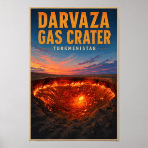 Darvaza-Gaskrater Turkmenistan Illustration Retro Poster