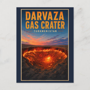 Darvaza-Gaskrater Turkmenistan Illustration Retro Postkarte