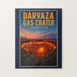 Darvaza-Gaskrater Turkmenistan Illustration Retro Puzzle