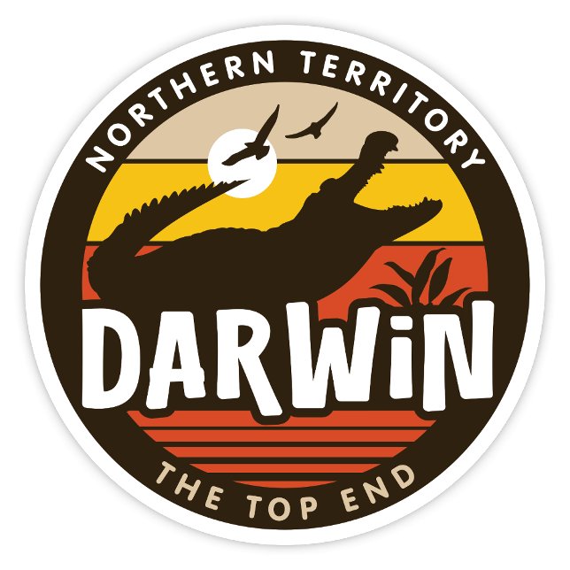 Darwin, Aufkleber für das Nordterritorium Australi (Darwin, The Top End Northern Territory Retro Round Sticker)
