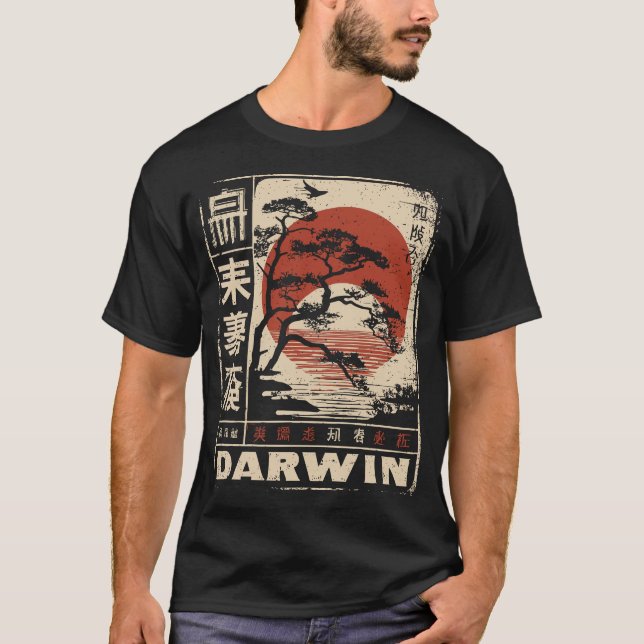 Darwin Evolution Japanisch Red Sun Science Art T-Shirt (Vorderseite)