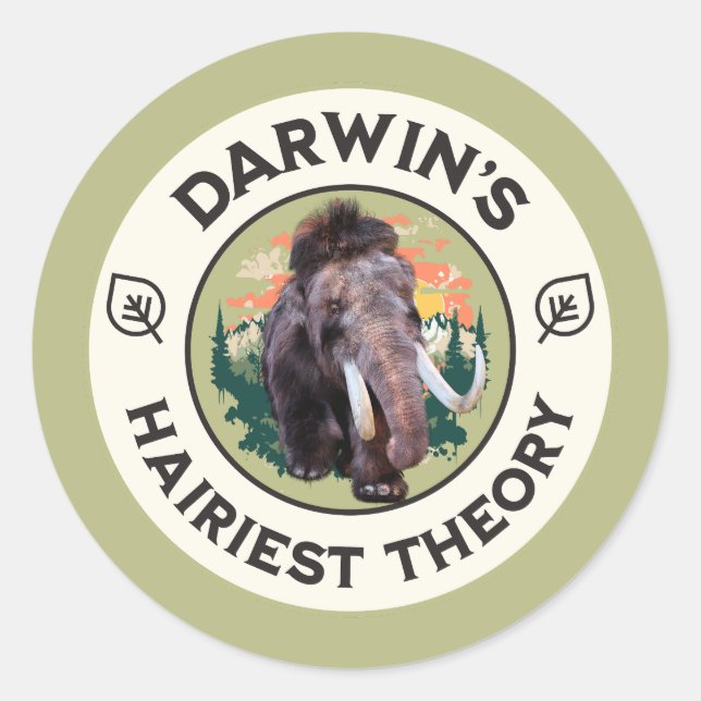 Darwins hellste Theorie Wooly Mammoth Runder Aufkleber (Vorderseite)