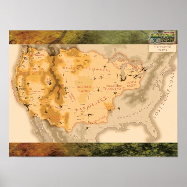 Darwins World Twisted Earth Map mit Hintergrund Poster (Vorne)