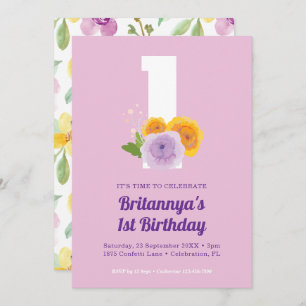 Das 1. Geburtstags-Party der Blütenmädchen Einladung