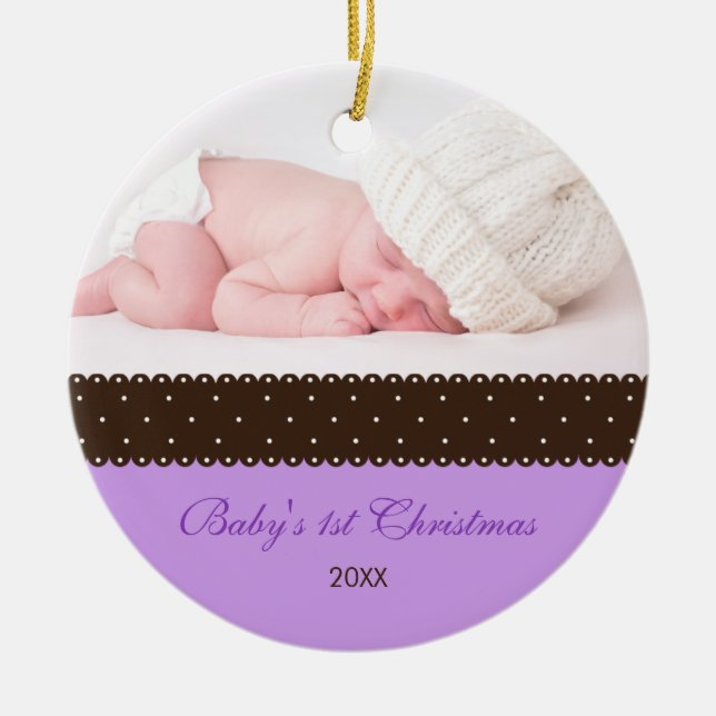Das 1. Weihnachten des Babys - Band (Lavendel) Keramikornament (Vorne)