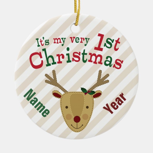 Das 1. Weihnachten des rotnasigen Ren-Babys Keramikornament (Vorne)