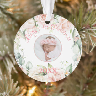 Das 1. Weihnachtsfest des Babys - Rosa Foto Ornament