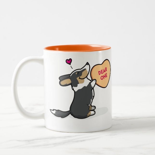 Das 2015-Cardigan des Valentines Corgi-Schwarze Zweifarbige Tasse (Links)