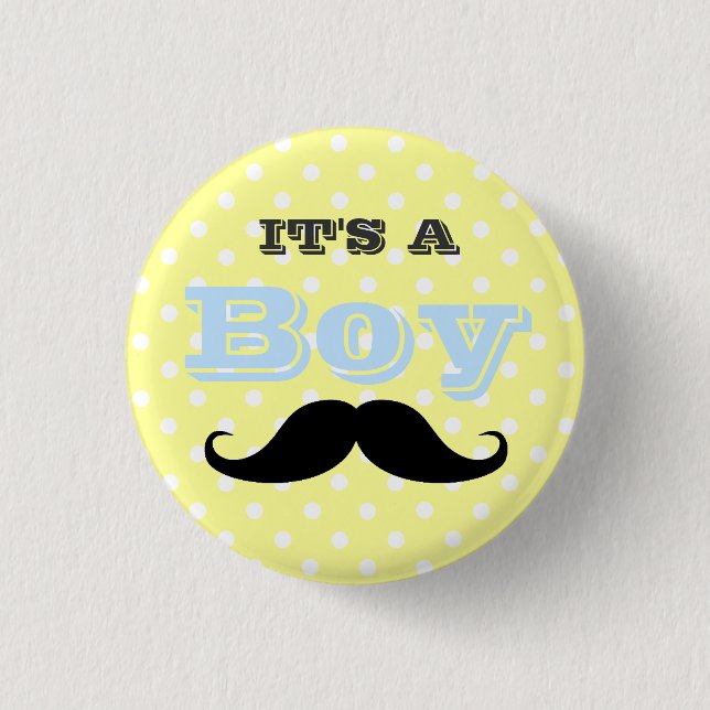 Das A Boy Mustache Gelb- und Blue-Baby-Dusche Button (Vorderseite)
