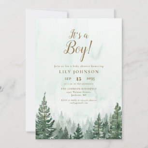 Das A Boy Pine Forest Foto QR Code Kinderdusche Einladung