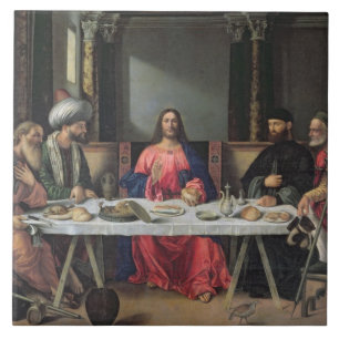 Das Abendessen bei Emmaus (Öl auf Platte) Fliese
