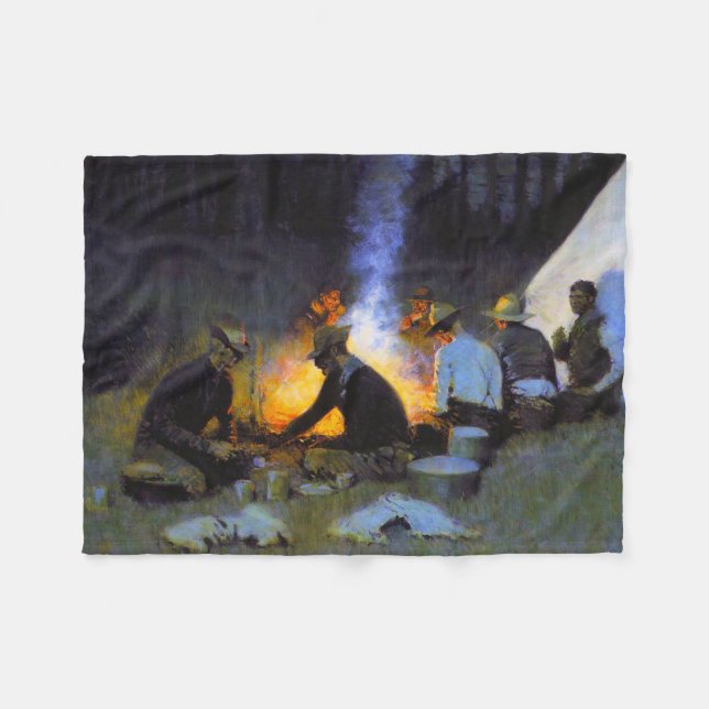 Das Abendessen der Jäger Frederic Remington Rustik Fleecedecke (Vorderseite (Horizontal))