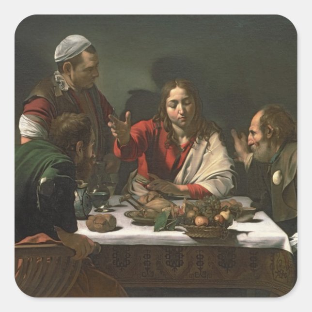 Das Abendessen im Emmaus, 1601 2 Quadratischer Aufkleber (Vorderseite)