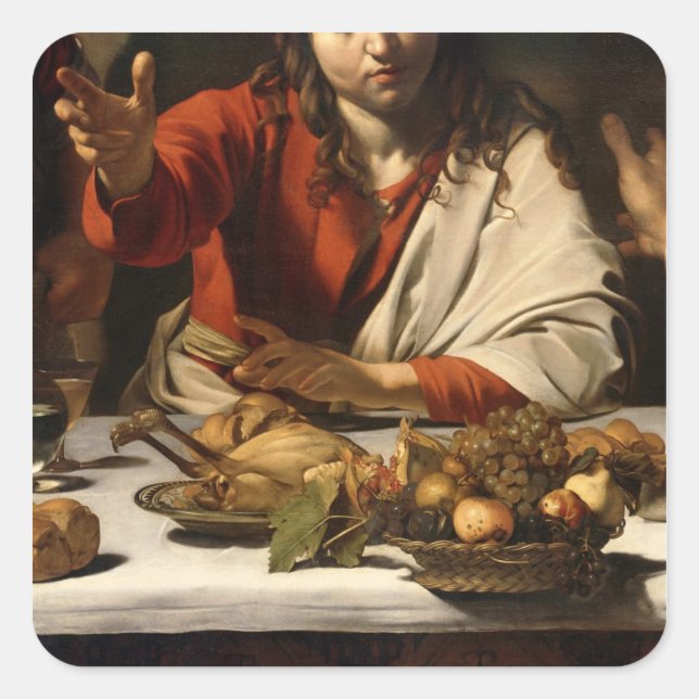Das Abendessen im Emmaus, 1601 Quadratischer Aufkleber (Vorderseite)