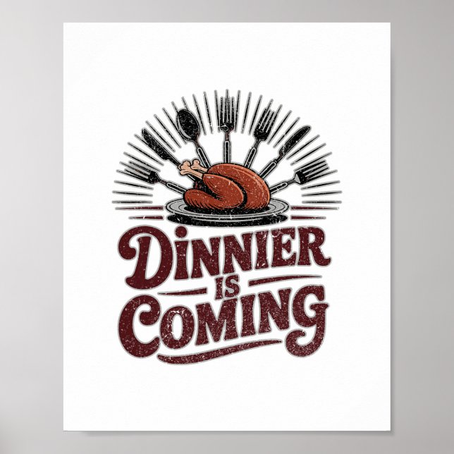Das Abendessen kommt Gebackene Truthahn Gabel Kron Poster (Vorne)