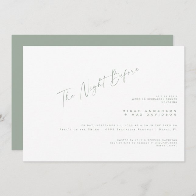 Das Abendessen vor der Probe ist einfach. Einladung (Vorne/Hinten)