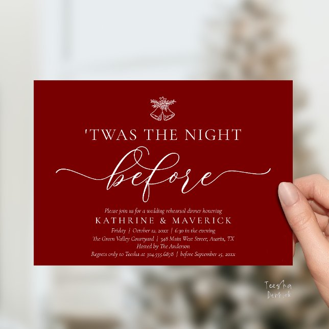 Das Abendessen vor klassischer Probe Einladung ('Twas The Night Before Modern Romantic Wedding Rehearsal Dinner Invites Card PDF Burgundy Wine Red)