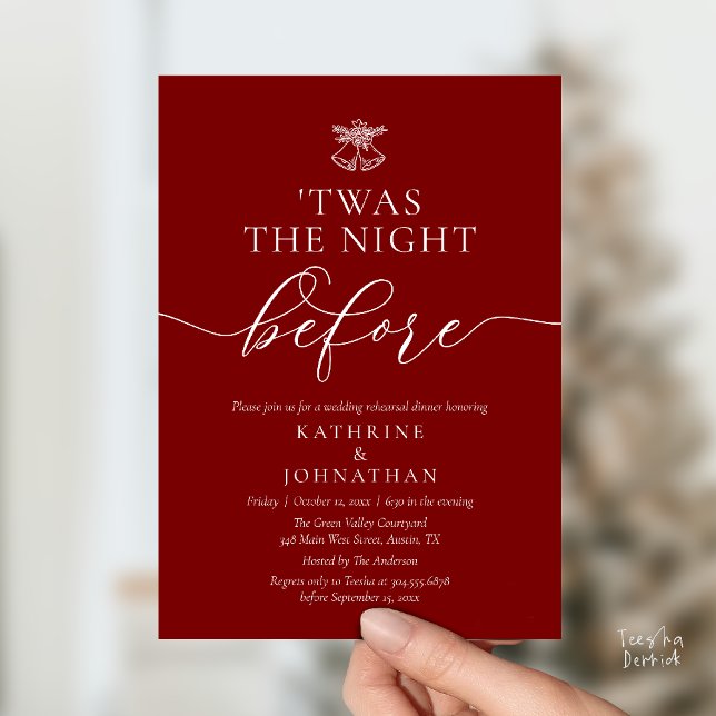 Das Abendessen vor klassischer Probe Einladung ('Twas The Night Before Modern Romantic Wedding Rehearsal Dinner Invites Card PDF Burgundy Wine Red)