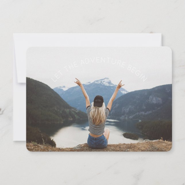 Das Abenteuer Begin Foto Farewell Party gelassen Einladung (Vorderseite)