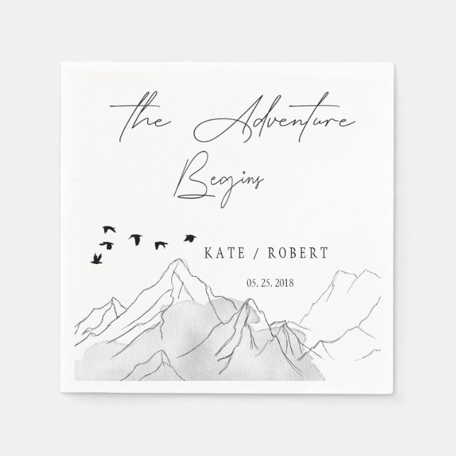 Das Abenteuer beginnt ⎥ elegante Stencil Hochzeit Serviette (Vorderseite)