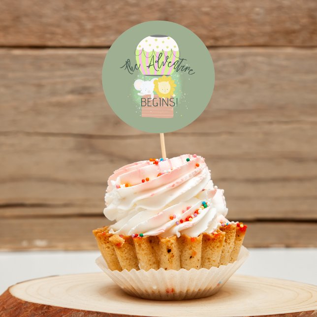 Das Abenteuer beginnt heiße Luft Ballon Cupcake To Runder Aufkleber (Von Creator hochgeladen)