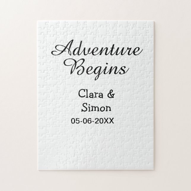 Das Abenteuer beginnt Hochzeitspaar Name Datum ein Puzzle (Vertikal)