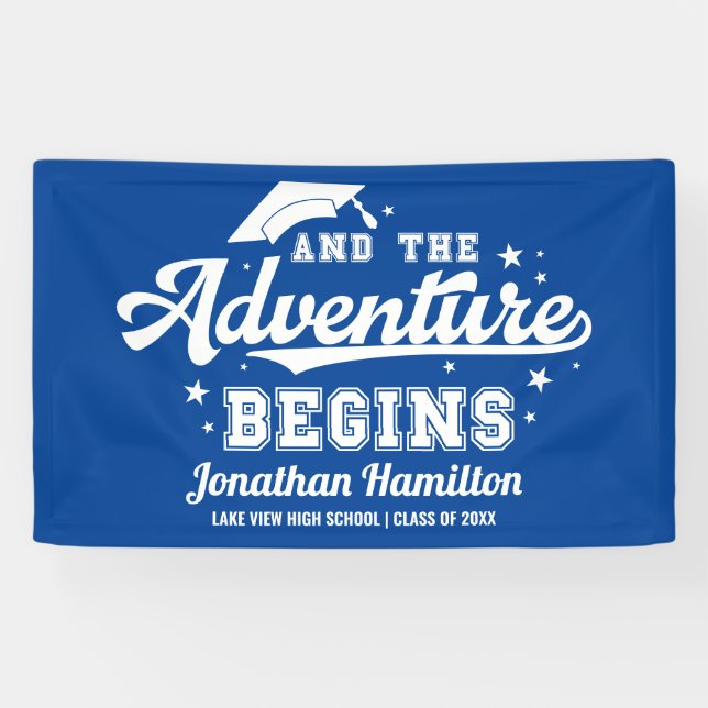 Das Abenteuer beginnt mit dem Blue Grad-Party Banner (Horizontal)