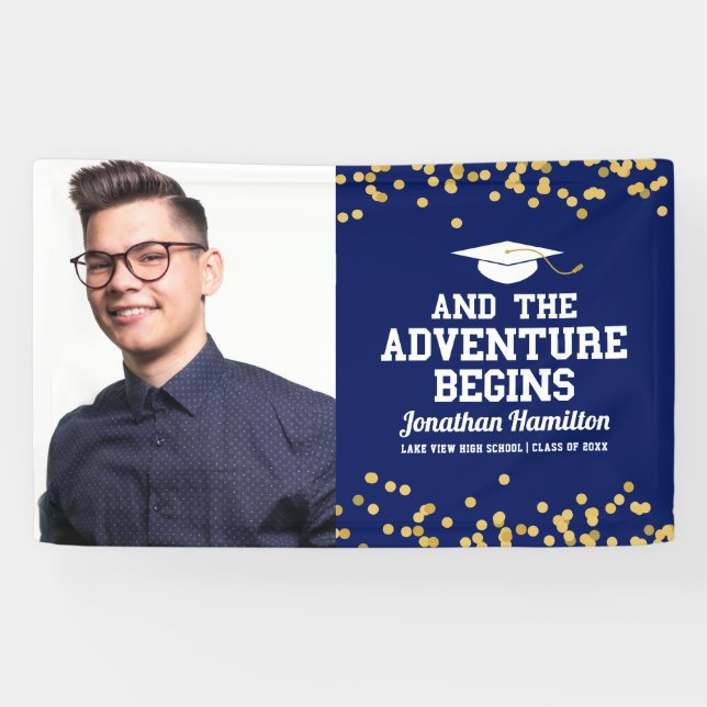 Das Abenteuer beginnt mit dem Foto Navy Blue Grad  Banner (Horizontal)