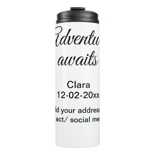 Das Abenteuer beginnt mit dem Hinzufügen des Namen Thermosbecher (Vorderseite)