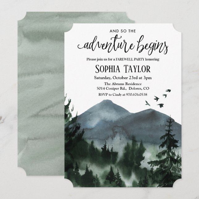 Das Abenteuer beginnt mit der Abschiedszeit-Party  Einladung (Vorne/Hinten)