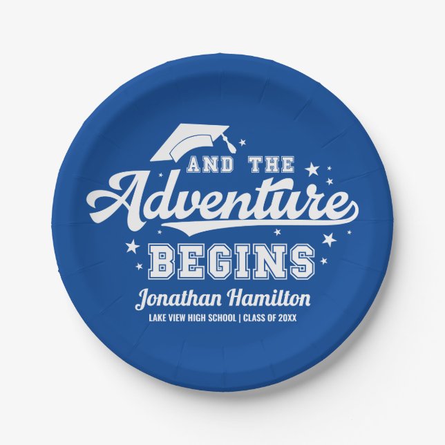 Das Abenteuer beginnt mit der Blue Graduation Part Pappteller (Vorderseite)