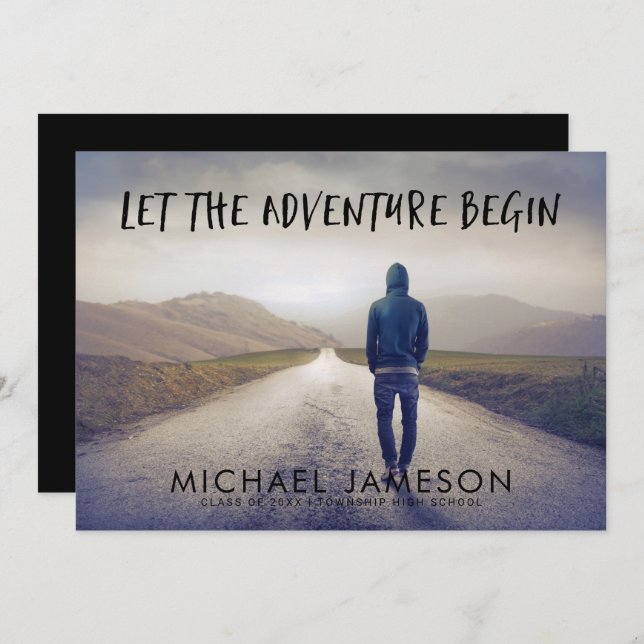 Das Abenteuer beginnt mit der Foto Graduation Part Einladung (Vorne/Hinten)