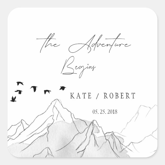 Das Abenteuer beginnt mit der Hochzeit eines elega Quadratischer Aufkleber (Vorderseite)