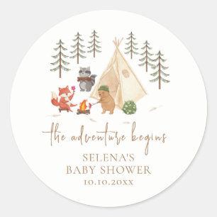 Das Abenteuer beginnt mit der Woodland Baby-Dusche Runder Aufkleber