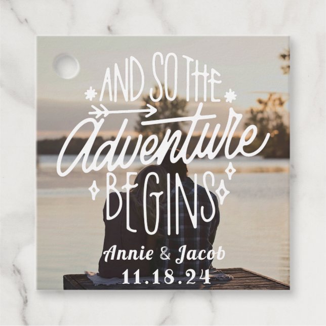 Das Abenteuer beginnt Save the Date Geschenkanhänger (Vorderseite)