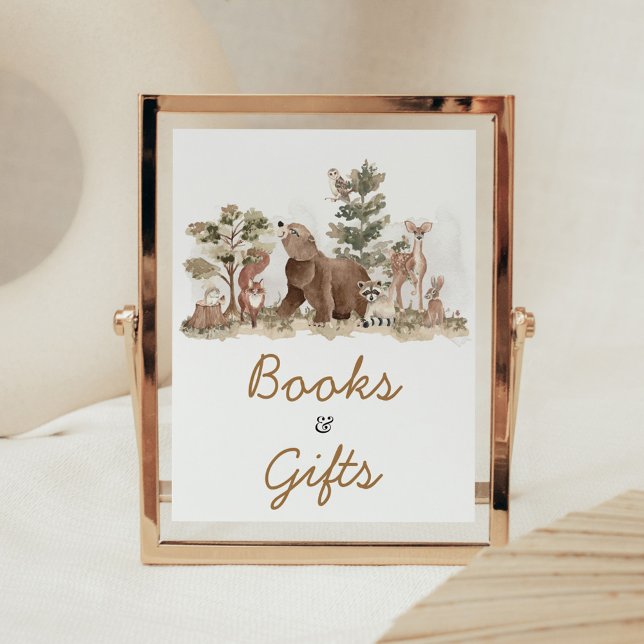 Das Abenteuer der Waldtiere erwartet Bücher und Ge Poster (Adventure Awaits Woodland Animals Baby Shower Books and Gifts Sign)