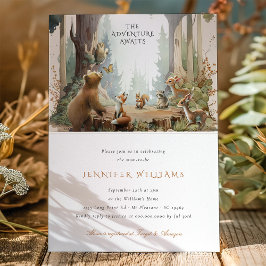 Das Abenteuer erwartet die Woodland Baby Dusche Einladung