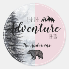 Das Abenteuer lasse mit der Pink Bear Baby Dusche Runder Aufkleber