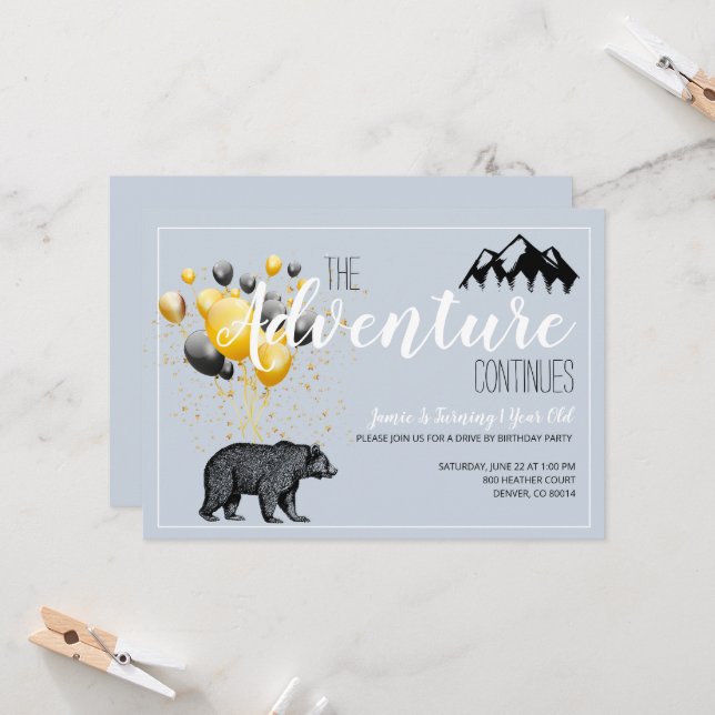 Das Abenteuer setzt den Waldbären am 1. Geburtstag (Vorderseite/Rückseite Beispiel)