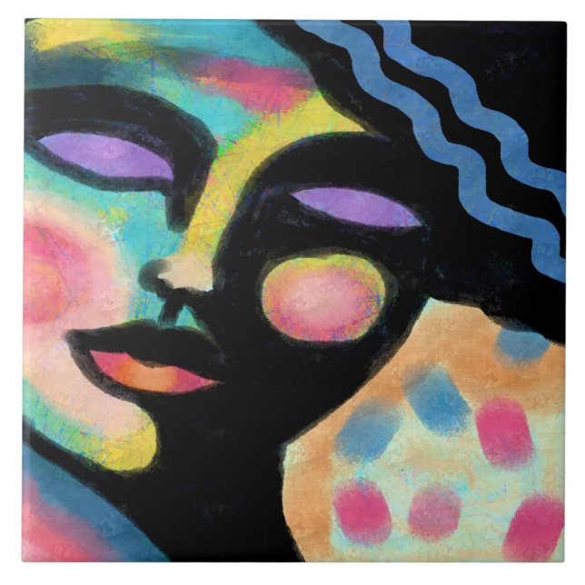 Das Abstrakte digitale Portrait einer Frau Fliese (Vorderseite)