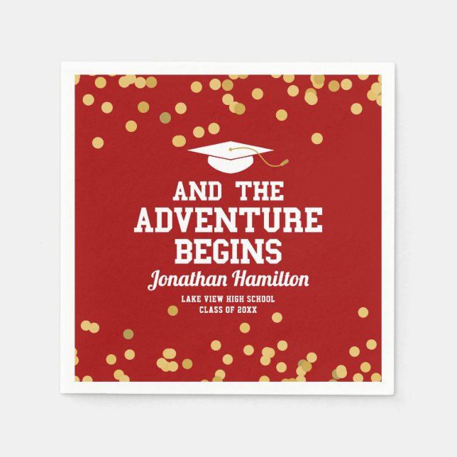 Das Adventure fängt Red Gold Confetti Grad Party a Serviette (Vorderseite)