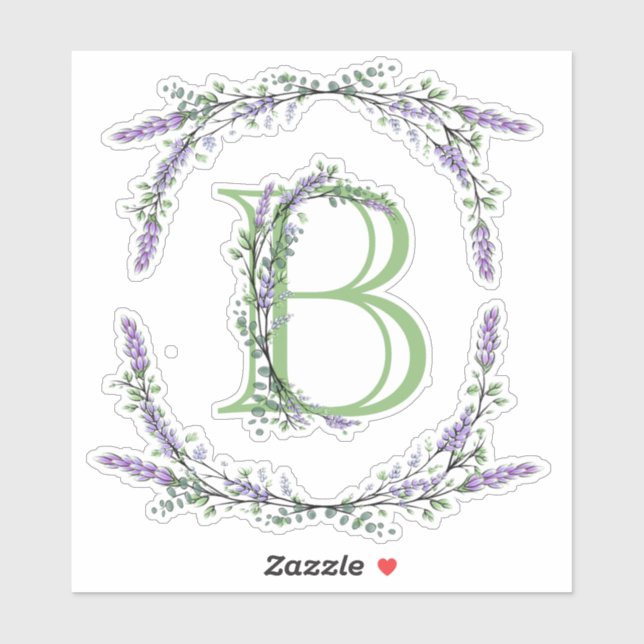 Das Alphabet Monogram "B" Lavender Eucalyptus Aufkleber (Blatt)