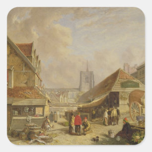 Das alte Fishmarket, Norwich, 1825 (Öl auf Platte Quadratischer Aufkleber