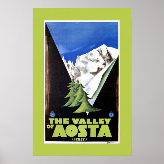 Das Aostatal Italienische Alpen Reiseplakat Poster (Vorne)